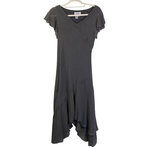 ADRIANNA PAPELL Dress Silk V-Neck Bias Cut Flutter Sleeve‎ Polka Dot Occasion